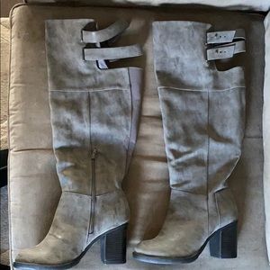 Gray knee-high boots